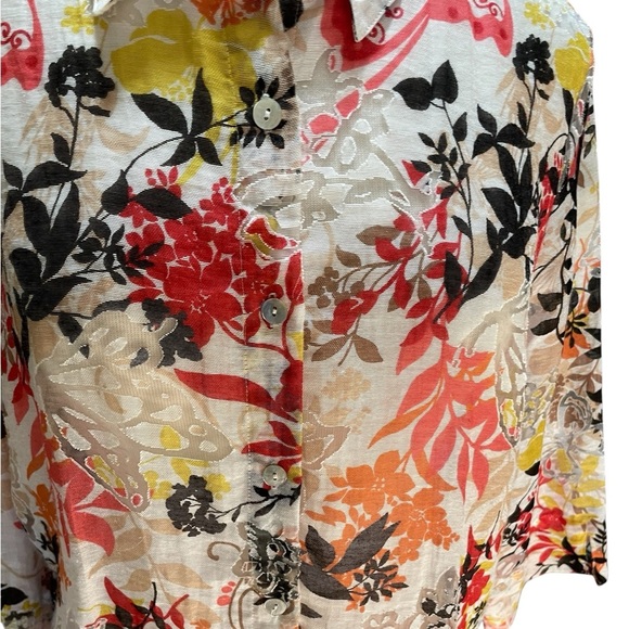 Alfred Dunner Floral Semi Sheer Blouse Button Up Top 3/4 Sleeve Size 14P - Picture 4 of 6